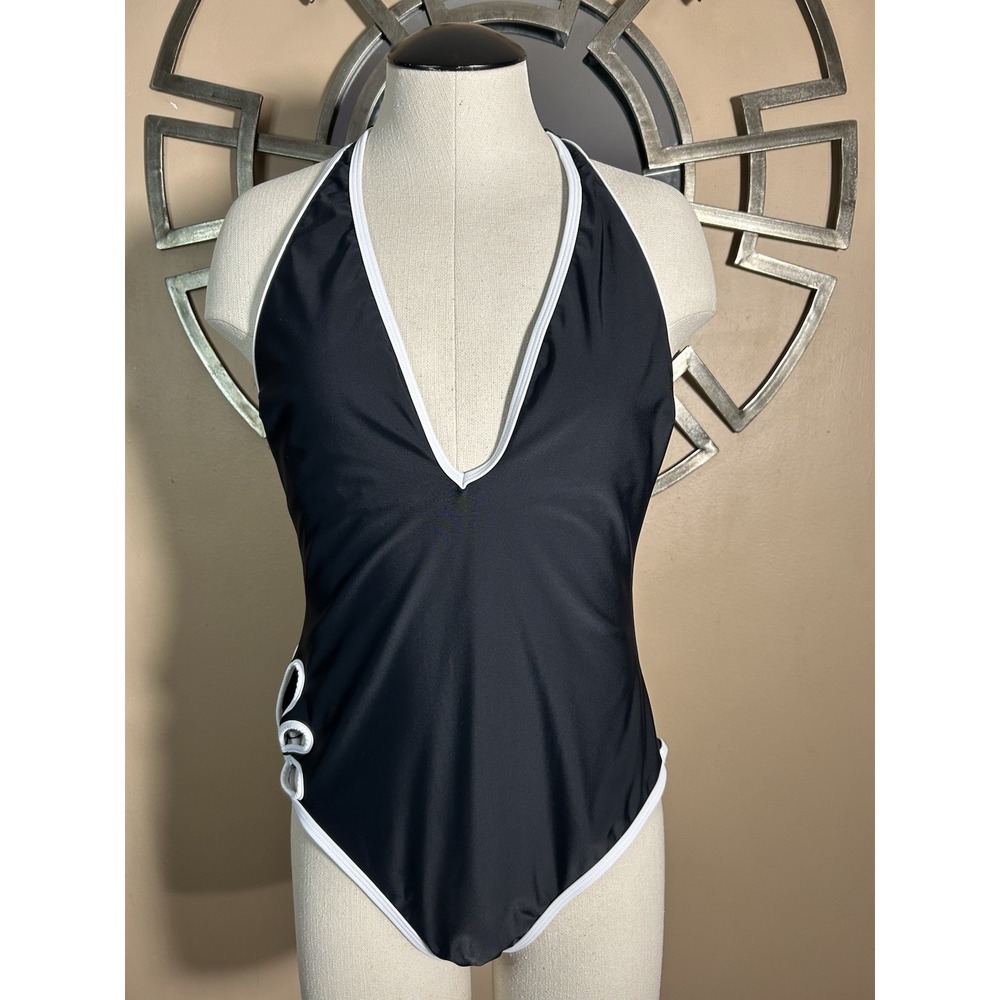 Cupshe Women's Neck Tie One Piece Swimsuit Black Size Large NWT